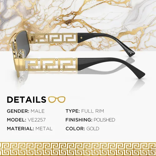 Vista 2 de Versace VE2257 Gafas de sol de forma rectangular con kit de gafas de lujo eSHADES, Oro Gris Oscuro 2.362 in