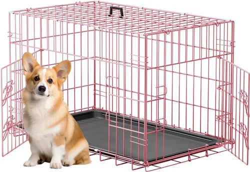 Vista 31 de [Usado] FDW Jaula para perros pequeños de 24 pulgadas plegable de metal con alambre para mascotas, doble puerta con panel divisor para interiores