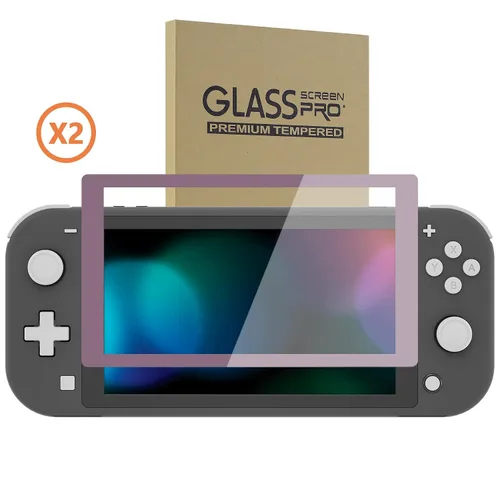 Vista 8 de eXtremeRate 2 Pack Dark Grayish Violet Border Transparent HD Saver Protector Film, Tempered Glass Screen Protector for Nintendo Switch Lite