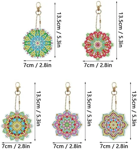 Vista 2 de Llavero de pintura de doble cara con diamantes 5D, llavero de pintura de diamantes de imitación para cartera, llaveros, correas de teléfono, bolsa