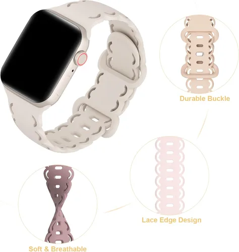 Vista 2 de Correas de silicona de encaje compatibles con Apple Watch Band 1.496 in 1.575 in 1.614 in 1.654 in 1.732 in 1.772 in 1.929 in, correa deportiva