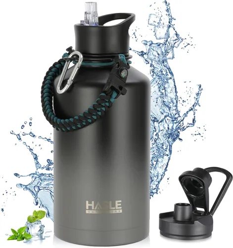 Vista 21 de HASLE OUTFITTERS Botella de agua aislada de 22 onzas, botella de agua de acero inoxidable de doble pared de boca ancha con tapa de popote y tapa