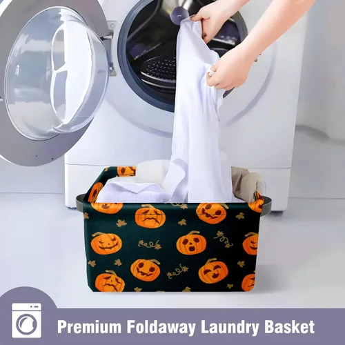 Vista 7 de Cesta de almacenamiento espeluznante de Halloween, bolsas de truco o trato, cubo de almacenamiento plegable grande, organizador plegable de 10 x 14
