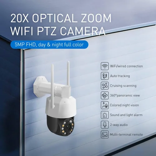 Vista 2 de EVERSECU Tuya Smart WiFi 5MP 20X Zoom óptico de seguimiento automático PTZ cámara de seguridad PTZ para exteriores, panorámica/inclinación/zoom
