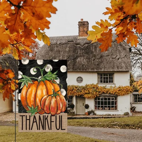 Vista 3 de AVOIN colorlife - Bandera de jardín con texto en inglés "Fall Thankful Thanksgiving", de 12 x 18 pulgadas Doble cara, resistente a la intemperie