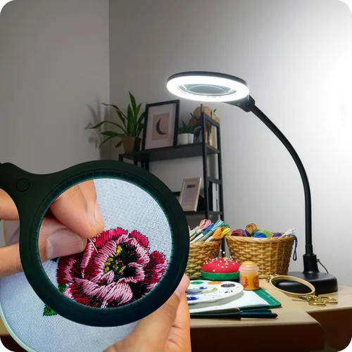 Vista 2 de Brightech LightView Pro Flex 2 en 1: Lámpara de escritorio de aumento, lupa de luz ajustable de 1.75x, con luz para manualidades, lectura, trabajo