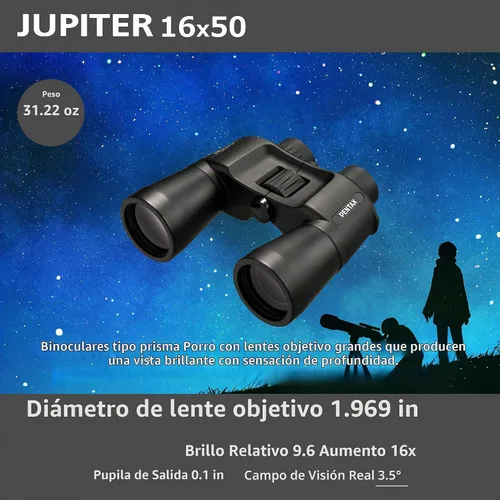 Vista 5 de Pentax Jupiter - Binocular de 16 x 50 pulgadas, fácil visión, gran apertura, prisma porro, color negro