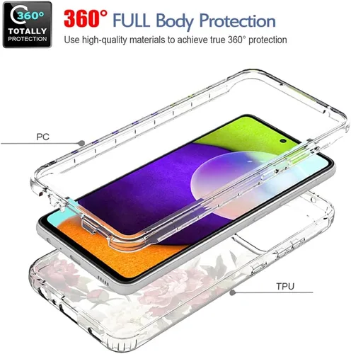 Vista 3 de Funda para teléfono Galaxy A52 5G/4G/Galaxy A52S SM-A526 con protector de pantalla de vidrio templado, bonito patrón floral transparente, funda