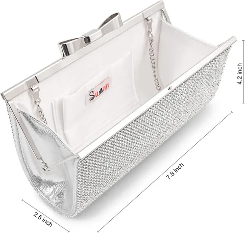 Vista 4 de Sumnn Bolsa de mano de noche, cóctel, graduación, diamantes de imitación brillantes, para novia y dama de honor, boda, fiesta, formal, para mujer