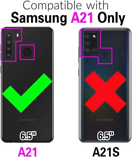 Vista 2 de Asuwish Funda compatible con Samsung Galaxy A21 y protector de pantalla de vidrio templado, accesorios para celulares, ranura para tarjetero