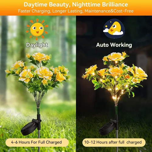 Vista 4 de Neporal Luces solares de jardín, del atardecer al amanecer, flores al aire libre impermeables IP65 para decoración de jardín, luces solares, paquete