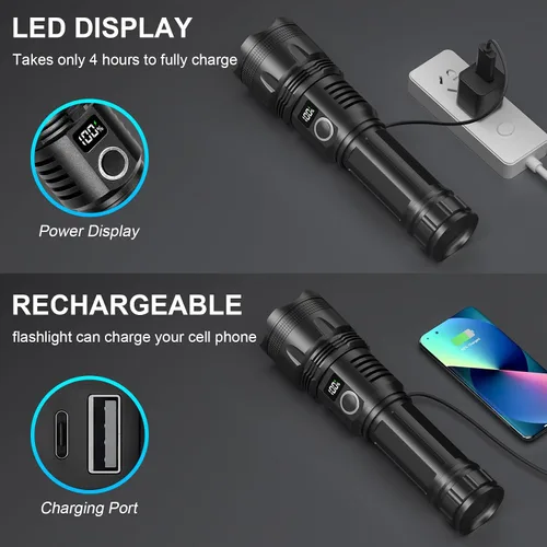 Vista 4 de Cinlinso Linternas LED recargables de alto lúmenes, luz de flash súper brillante, 3 modos IPX7 impermeables, linternas de alta potencia