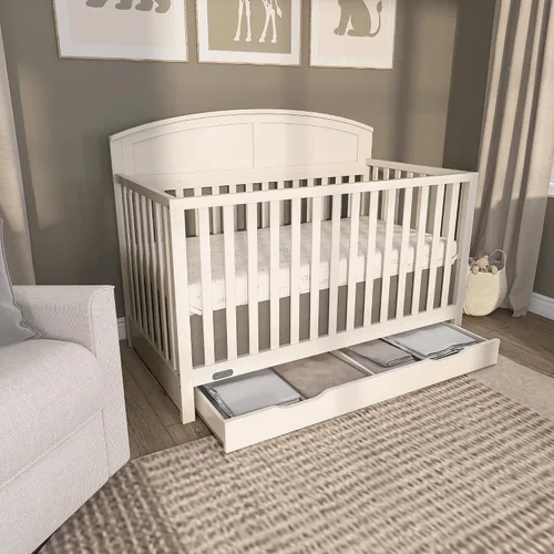 Vista 7 de Dream On Me Storybrooke - Cuna convertible con cajón de almacenamiento 5 en 1: se convierte en cama de día y tamaño matrimonial, altura ajustable