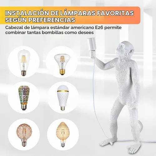 Vista 4 de Moderna lámpara de mesa de resina con forma de mono, lámpara de escritorio, lámpara de animales, luz LED de cabecera para decoración del hogar, sala