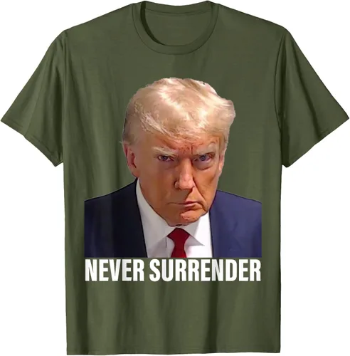 Vista 39 de Camiseta Pro Trump Mugshot Never Surrender para hombre y mujer, Negro
