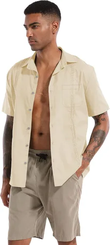 Vista 2 de NmglhNm Mens Casual Linen Cotton Short Sleeve Button Down Guayabera Shirts Hawaiian Beach Shirts with Pocket