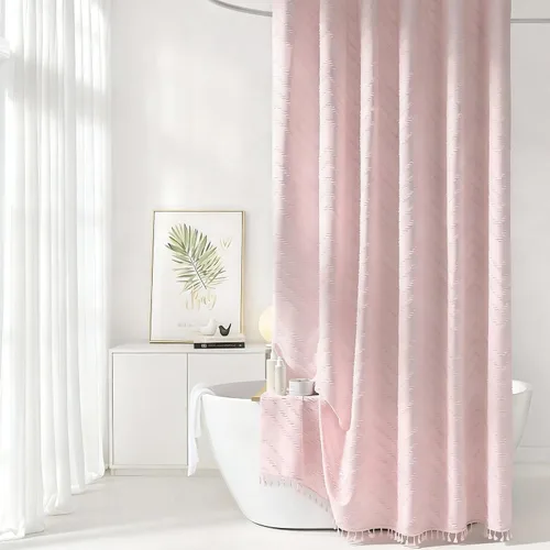 Vista 81 de Cortina de ducha Siiluminisoy de 36x72 beige, cortina de ducha de tela de tamaño pequeño, cortinas de ducha de tela con tufting, diseño chevron a