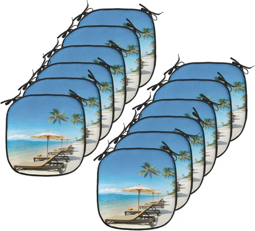 Vista 39 de Lunarable Cojín para silla costera, diván del desierto, descanso solitario, vacaciones, tropical, resort playa, ocio, asiento acolchado para cocina