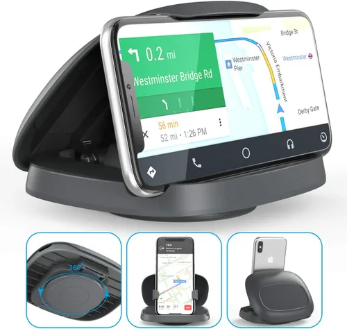 Vista 8 de Soporte de teléfono celular para automóvil, soporte vertical horizontal para teléfono con rotación de 360° para tablero de instrumentos compatible