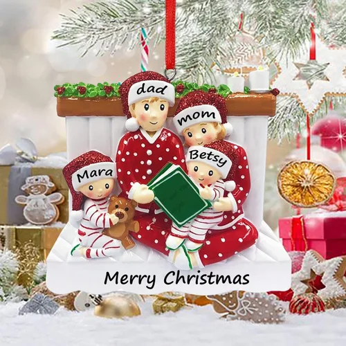 Vista 6 de Adornos de Navidad personalizados, adorno familiar 2023, pijama con nombre personalizado, decoración familiar, árbol de Navidad, colgante colgante