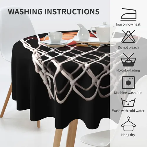 Vista 5 de Mantel redondo de 60 pulgadas, impermeable, con estampado de baloncesto, mantel circular para cocina, comedor, arrugas, mantel redondo para boda