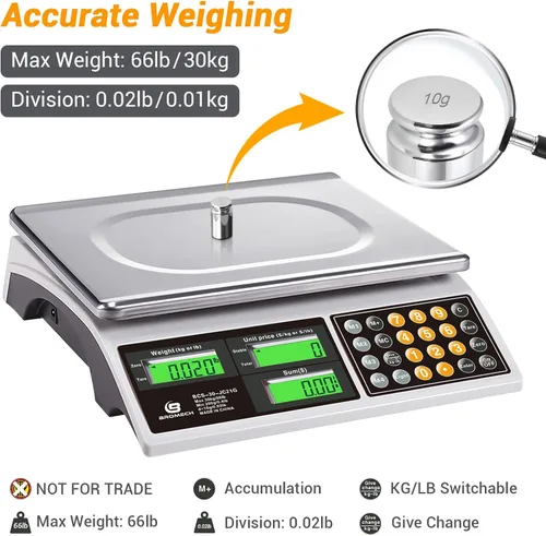 Vista 3 de Báscula de cálculo de precios, báscula digital de 66 libras para alimentos comerciales y productos de carne con retroiluminación verde LCD