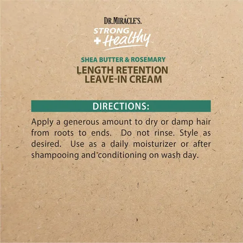 Vista 4 de Dr.Miracle's Strong & Healthy Length Retention Leave In Cream. Contiene manteca de karité, romero y aceite de semilla de uva 12 onzas