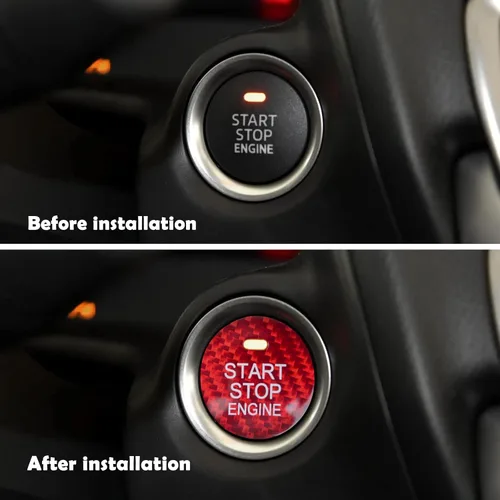 Vista 5 de QianBao Compatible con cubierta de botón de arranque y parada, de fibra de carbono, sin llave, para Mazda 3, 6, CX-5, MX-5, color rojo