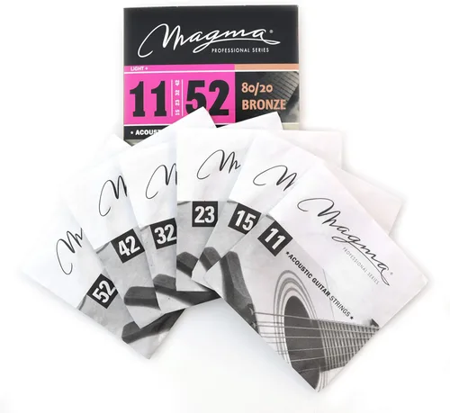 Vista 3 de Magma Cuerdas para guitarra acústica, calibre de luz regular 80/20, juego de bronce.011 - .052 (GA130B80), 1 juego