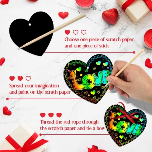 Vista 5 de MDCGFOD Paquete de 36 regalos para el día de San Valentín para niños, cuna de corazón para arañar arco iris, manualidades de San Valentín