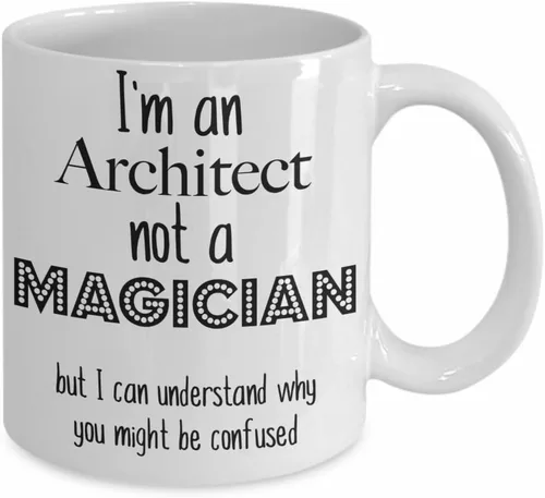 Vista 2 de Funny arquitecto taza, I 'm un arquitecto no un mago, arquitecto taza de café, 11onza, Blanco