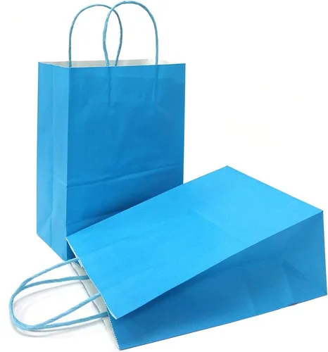 Vista 11 de AZOWA Bolsas de regalo de color azul claro, mini bolsas de papel kraft con asas para recuerdos de fiesta (4 x 2.4 x 6 pulgadas, azul, 12 unidades)