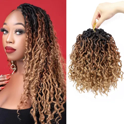 Vista 38 de 8 pulgadas Goddess Faux Locs pelo de ganchillo para mujer negro 7 paquetes de rastas estilo bohemio río para mujeres niños cabello pre rizado