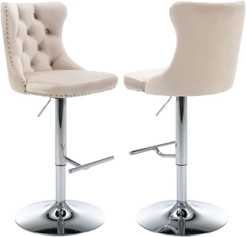 Vista 100 de Aoowow Juego de 2 taburetes de bar giratorios, taburetes de bar ajustables con respaldo de terciopelo copetudo, sillas de bar modernas tapizadas