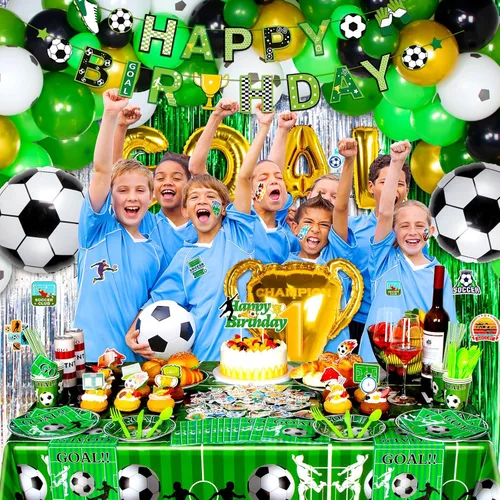 Vista 6 de HJINGY 280 piezas de decoraciones de fiesta de fútbol, suministros de fiesta de cumpleaños con temática de fútbol, incluye globos de fútbol