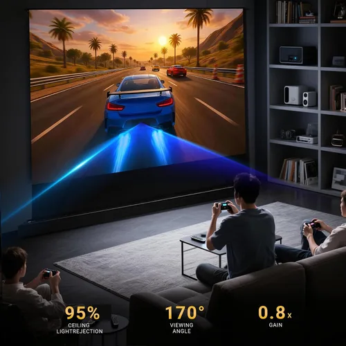 Vista 3 de ALR/CLR - Pantalla de proyector motorizada para proyector UST de 100 pulgadas, 95% de rechazo de luz ambiental, 4K/8K Ultra HD, Active 3D, para cine