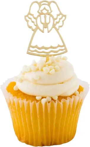 Vista 6 de Restaurantware Top Cake Toppers 8 x 3.8 pulgadas, 100 adornos de tiara para tartas, detalles de purpurina, cumpleaños, papel dorado, decoración