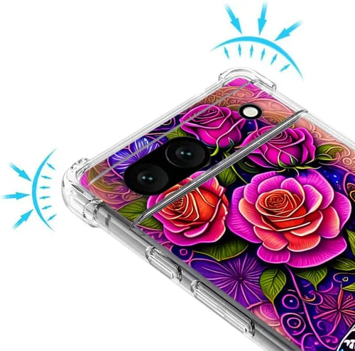 Vista 3 de Funda para Google Pixel 7a, diseño de mariposas azules, rosas, protección contra caídas, a prueba de golpes, TPU de cuerpo completo, resistente a