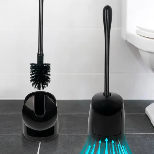 Vista 7 de Juego de cepillo de inodoro y soporte CELOX, cepillo compacto para inodoro con base de ventilación transpirable, kit de limpieza para baño, negro