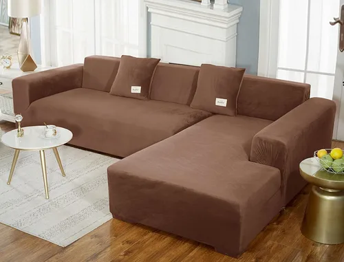 Vista 22 de Funda de sofá súper elástica en forma de L, de terciopelo y felpa, funda para sofá modular con parte inferior elástica, protector de muebles