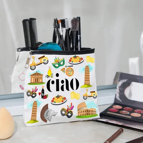 Vista 5 de WZJHCL Bolsa de maquillaje Italy Trip - Kit cosmético de recuerdo italiano para regalo de vacaciones y viajes, Ciao, Moda
