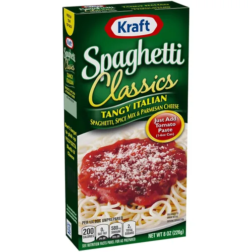 Vista 5 de Mezcla de comida de espaguetis Kraft, espaguetis italianos, especias y queso parm, 8 onzas Listo en menos de 30 minutos, solo tienes que añadir