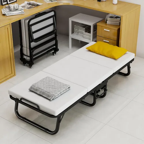 Vista 2 de Folding Bed with Mattress,Roll Away Beds with Mattresses for Adults 31"*75" Cot Foldable Guest Bed on Wheels, Portable Bed with Memory Foam