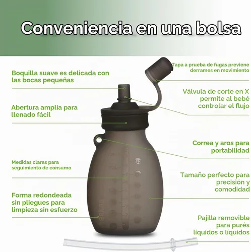 Vista 4 de haakaa Hippo - Bolsa Goody de silicona de apertura ancha – Bolsas reutilizables de 9 oz/260 ml para niños pequeños, bolsas reutilizables para Gris