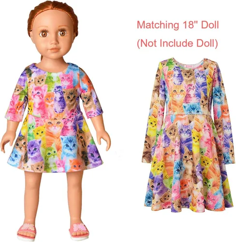Vista 16 de Qpancy Vestidos a juego para muñecas y niñas, trajes de unicornio de manga larga, ropa de algodón