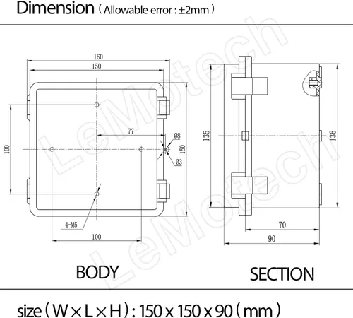 Vista 8 de Caja de derivación de plástico ABS IP65 a prueba de polvo e impermeable, recinto universal para proyectos eléctricos con carcasa bisagra gris