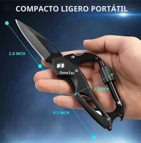 Vista 3 de Mosquetón multiherramienta con cuchillo de bolsillo, abrebotellas, rompevanas, destornilladores, equipo de supervivencia táctico EDC para acampar