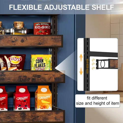 Vista 4 de Orangizer 2 en 1 de 8 niveles para colgar o colgar en la pared con cesta de madera ajustable, estante de almacenamiento de condimentos resistente