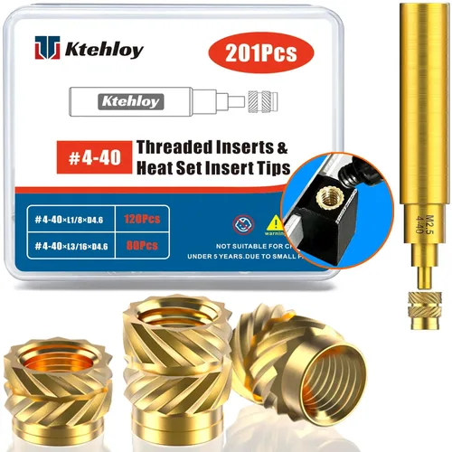 Vista 11 de 51 piezas de insertos roscados de 1/4"-20, kit surtido de tuercas moleteadas SAE de rosca hembra, inserto de calor de latón para impresión 3D piezas