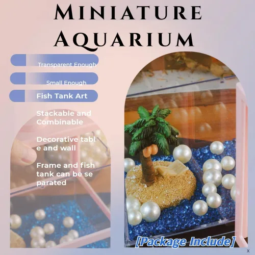 Vista 3 de Pequeño tanque de peces Betta, kit apilable de mini tanque de acuario con decoración de perlas de grava de acuario, pecera de 3/5 galones, tanque